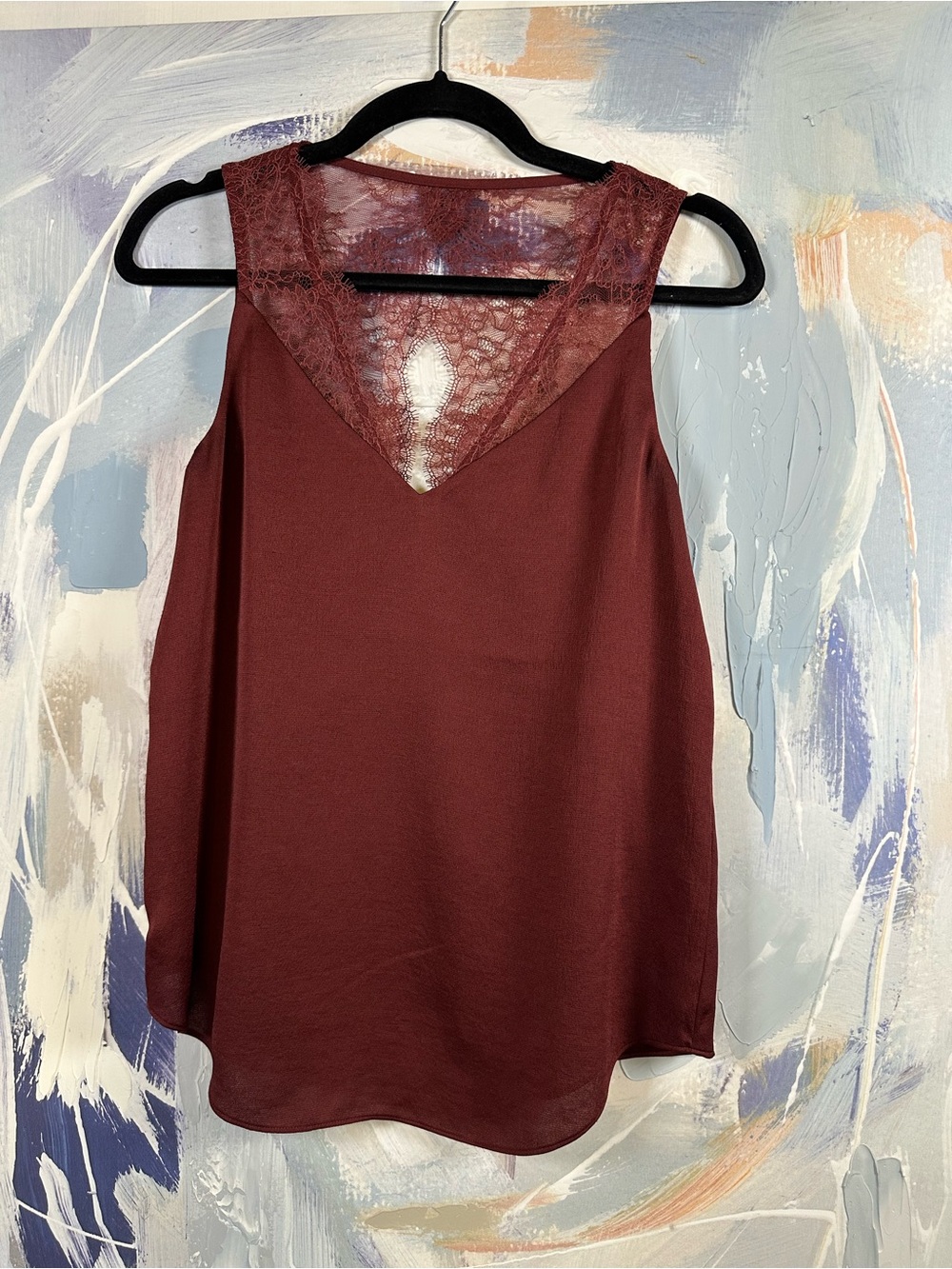 Express Burgundy Lace Yoke V Neck Sleeveless Blouse Top S